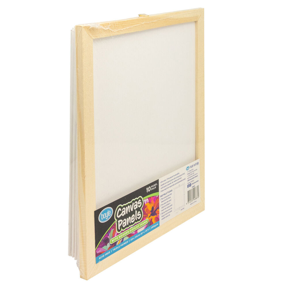 10PK Boyle Blank Canvas Panels w/1x Display Frame for Painting 20x25cm