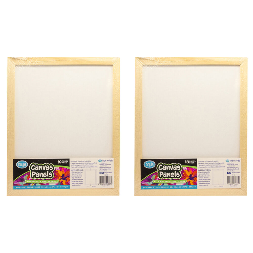 2x 10PK Boyle Blank Canvas Panels w/1x Display Frame for Painting 20x25cm