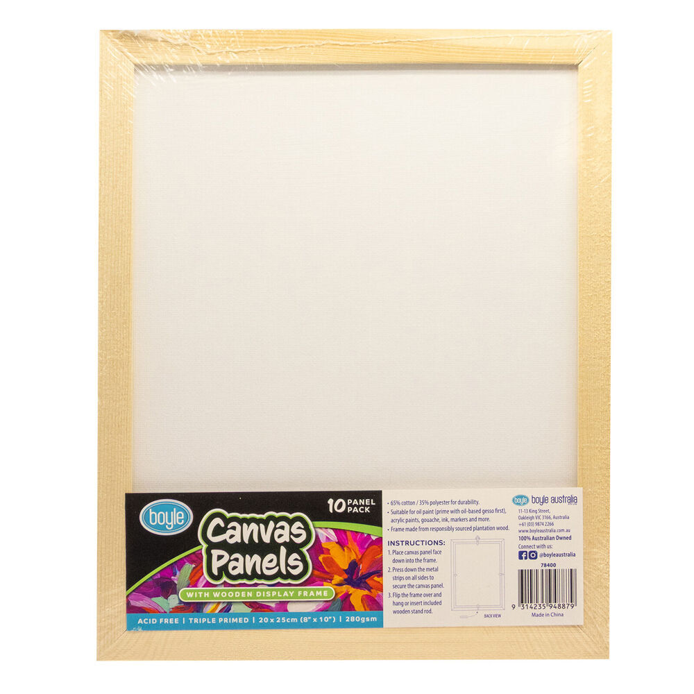 2x 10PK Boyle Blank Canvas Panels w/1x Display Frame for Painting 20x25cm
