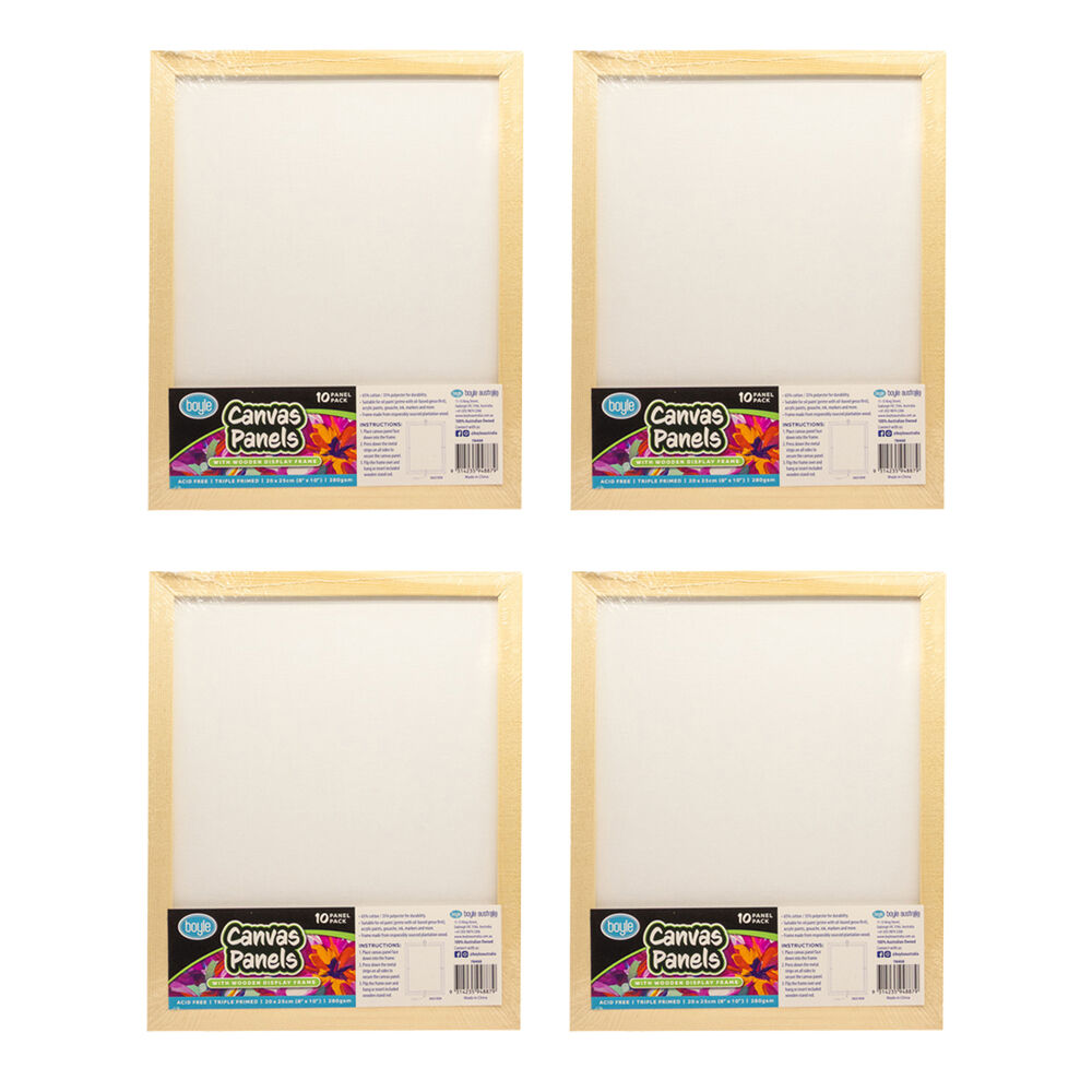 4x 10PK Boyle Blank Canvas Panels w/1x Display Frame for Painting 20x25cm