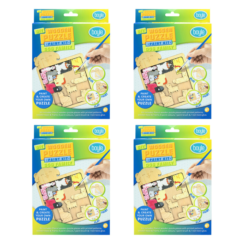 4PK Boyle DIY Wooden Puzzle Painting/Craft Kit Dog Family w/6 Colour Paints 6y+
