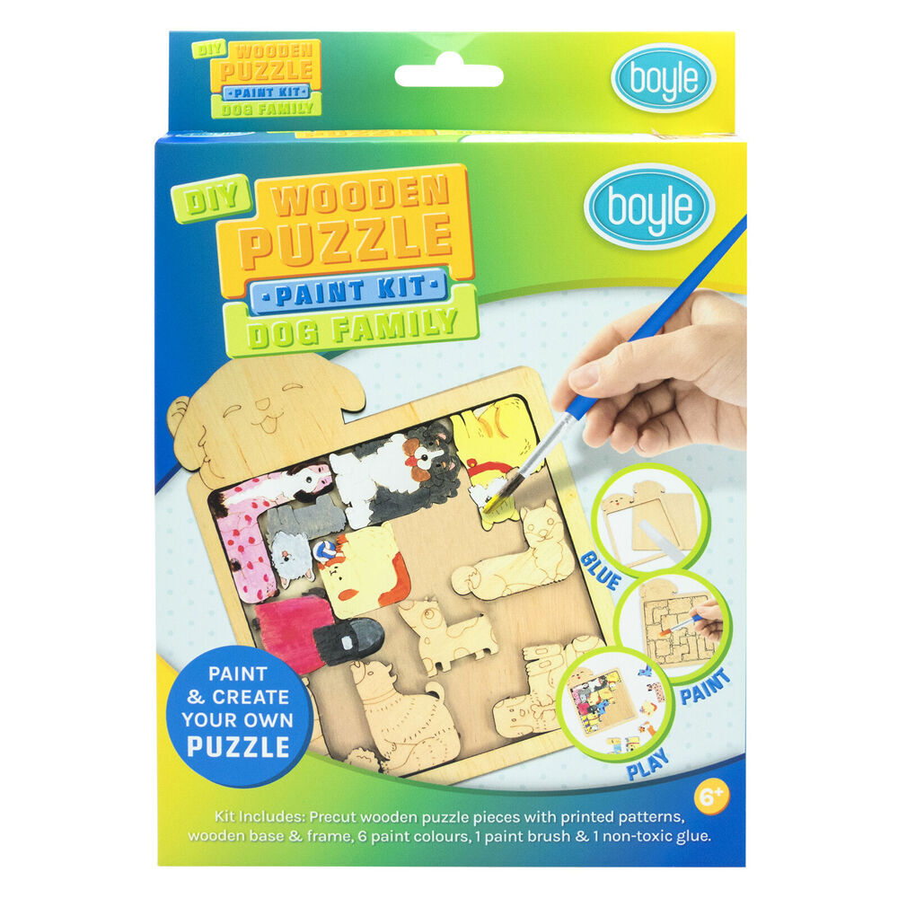 4PK Boyle DIY Wooden Puzzle Painting/Craft Kit Dog Family w/6 Colour Paints 6y+