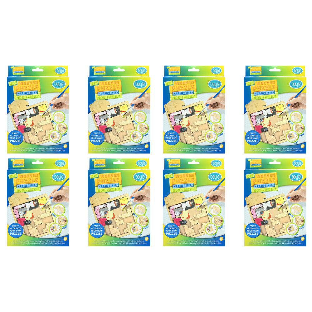 8PK Boyle DIY Wooden Puzzle Painting/Craft Kit Dog Family w/6 Colour Paints 6y+