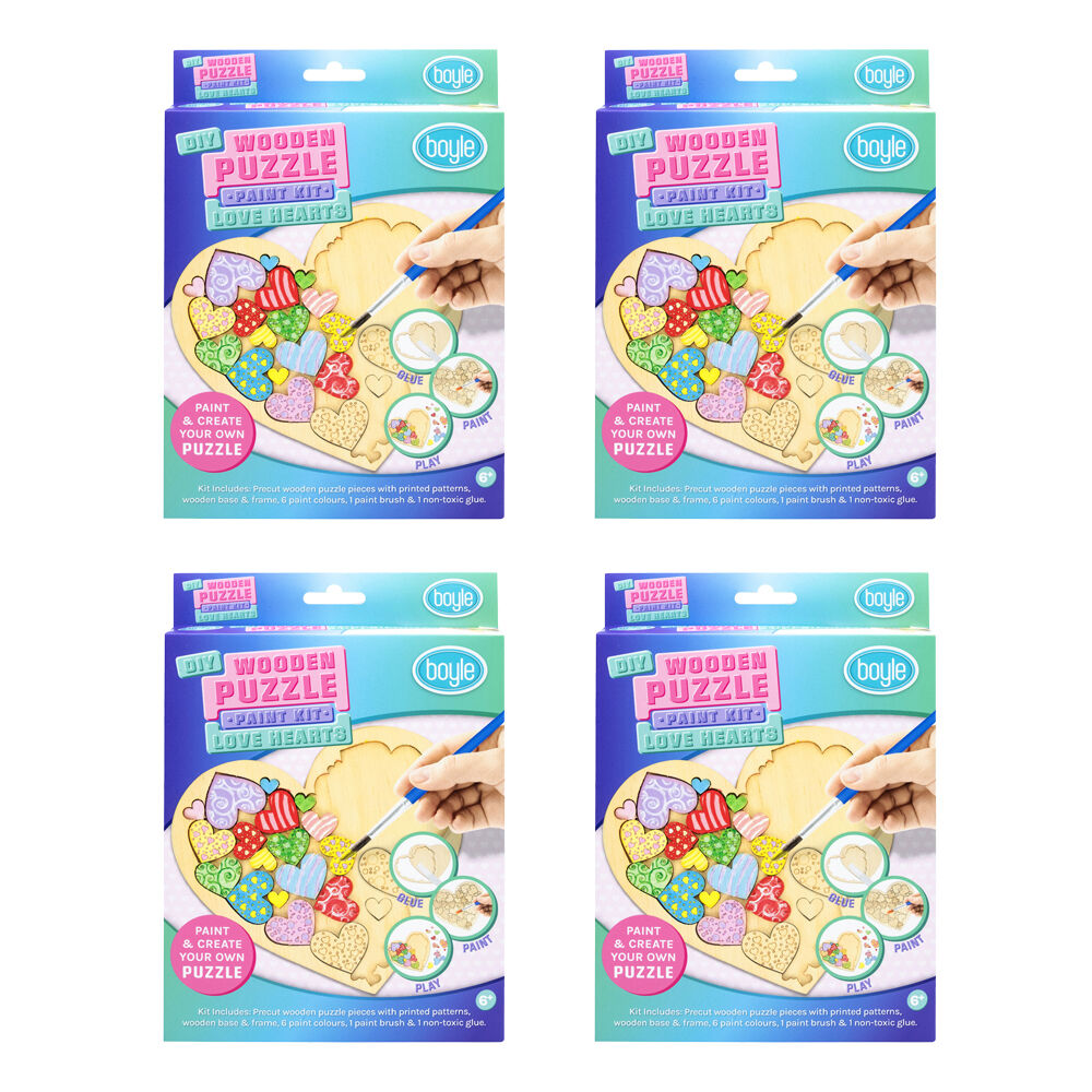 4PK Boyle DIY Wooden Puzzle Painting/Craft Kit Love Hearts w/6 Colour Paints 6y+