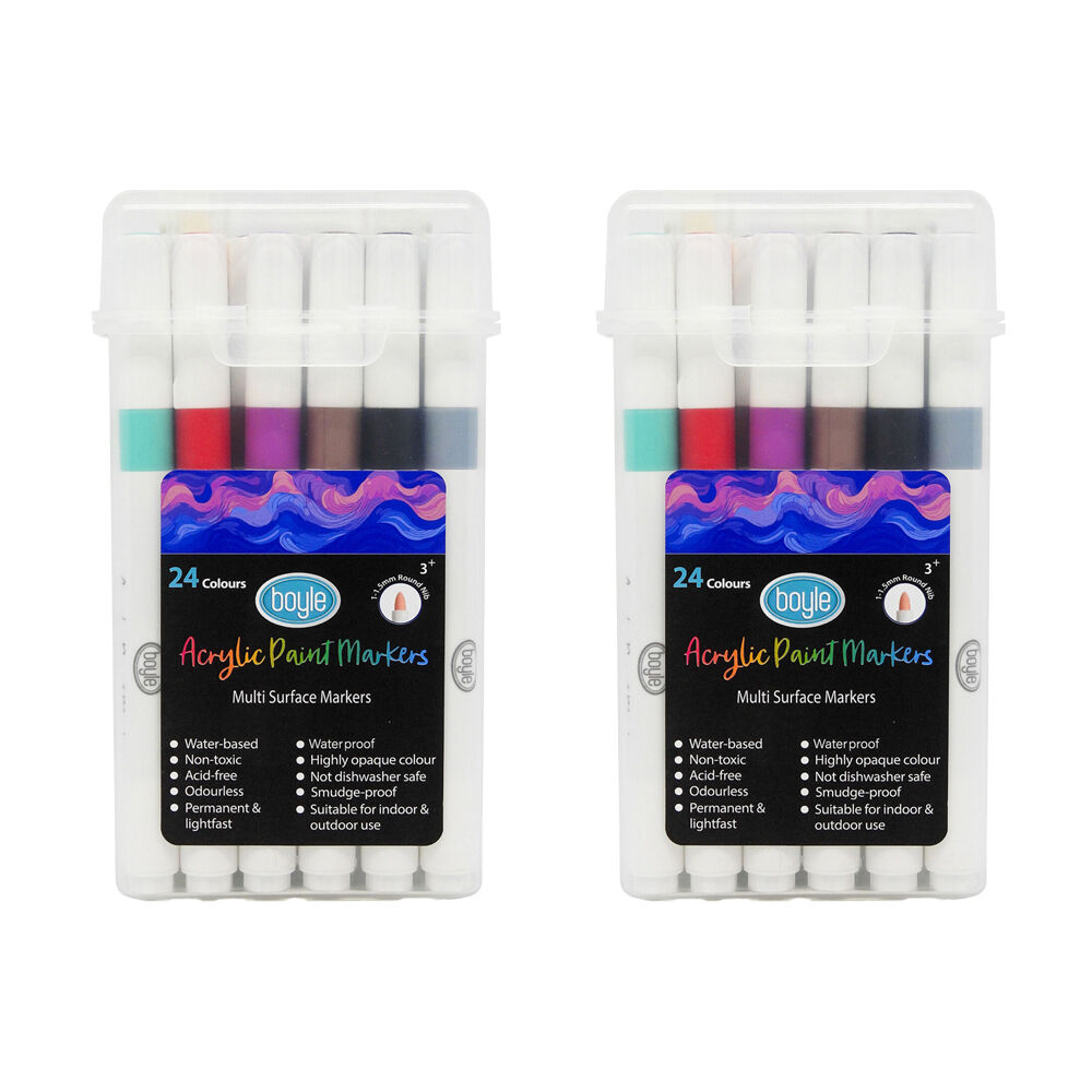 2x 24PK Boyle Acrylic Markers Colour Set w/Storage Case Non-Toxic/Water Based 3y+