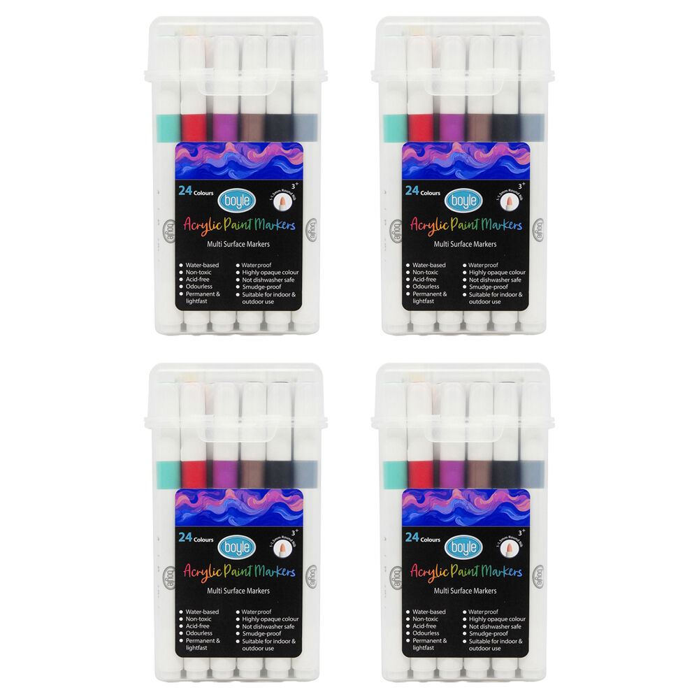 4x 24PK Boyle Acrylic Markers Colour Set w/Storage Case Non-Toxic/Water Based 3y+
