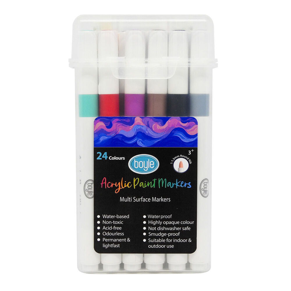 4x 24PK Boyle Acrylic Markers Colour Set w/Storage Case Non-Toxic/Water Based 3y+