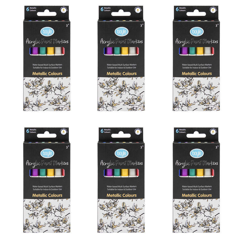 6x 6PK Boyle Acrylic Markers - Metallic Colour Set Non-Toxic/Water Based 3y+