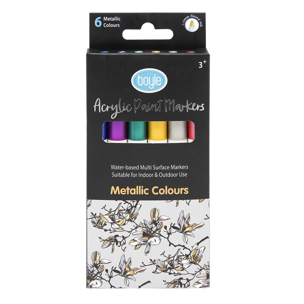 6x 6PK Boyle Acrylic Markers - Metallic Colour Set Non-Toxic/Water Based 3y+