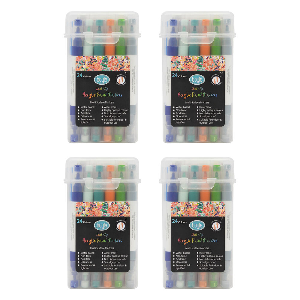 4x 24PK Boyle Dual Tip Acrylic Markers Colour Set w/Storage Case Non-Toxic 3y+