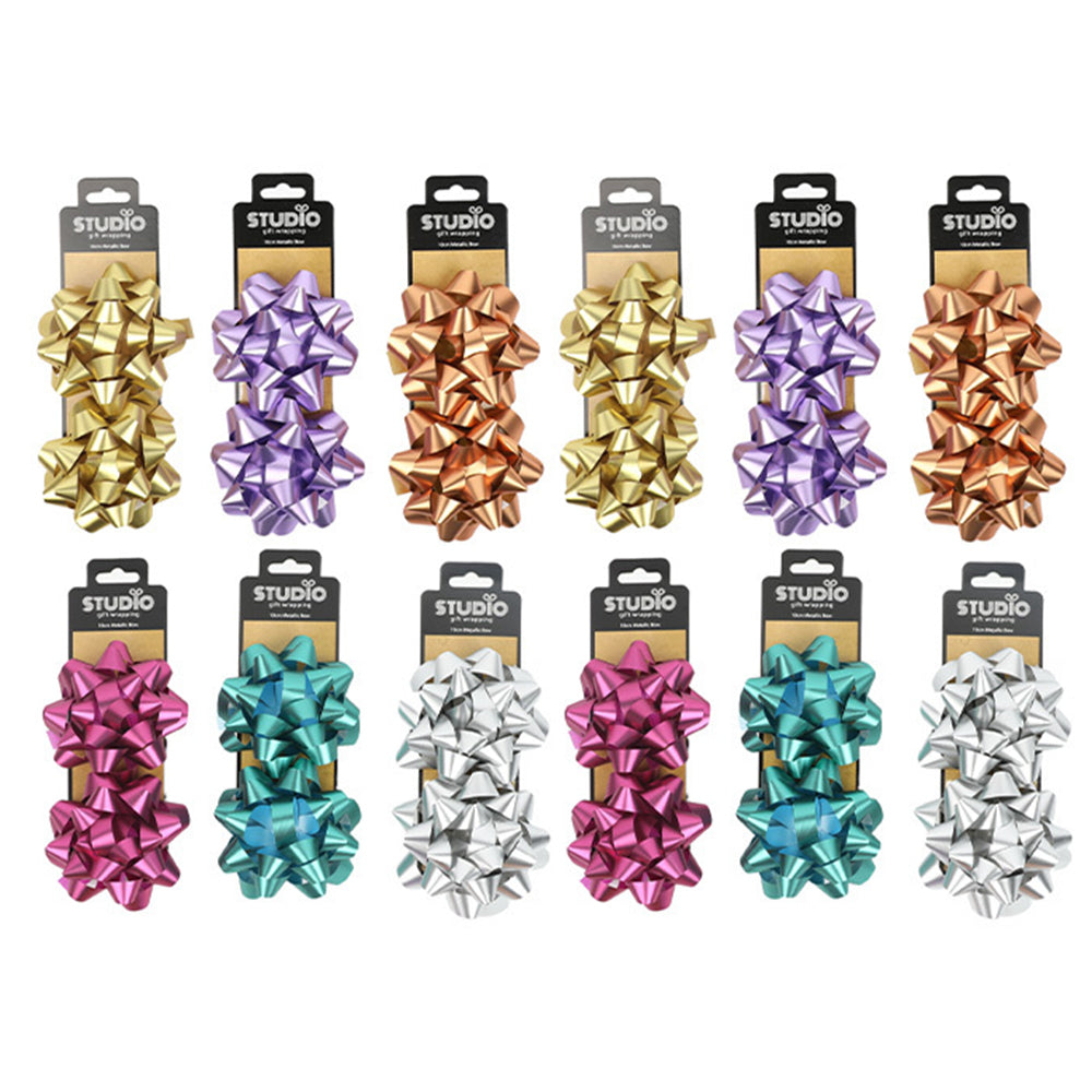 12x 2pc Studio Gift Wrapping 10cm Metallic Matt Bow Home Party Decor Asstd