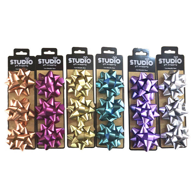 12x 3pc Studio Gift Wrapping 7cm Metallic Matt Bow Home Party Decor Asstd
