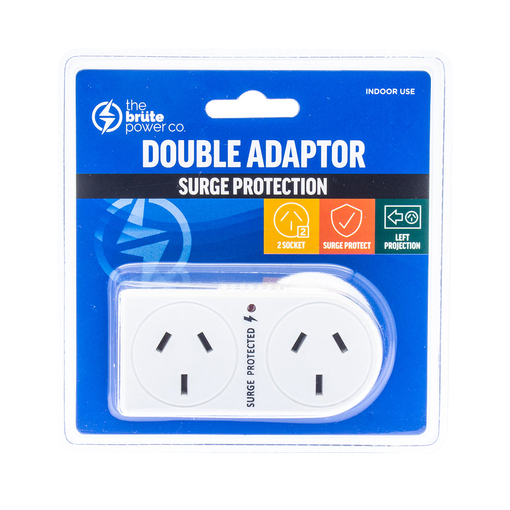 3PK The Brute Power Co Flat Left Surge Protection Double Adapter - White