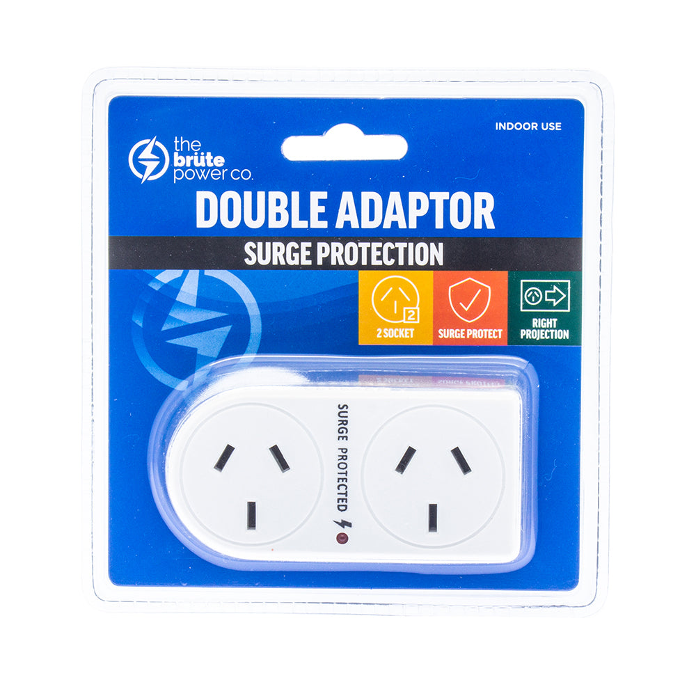 3PK The Brute Power Co Flat Right Surge Protection Double Adapter - White