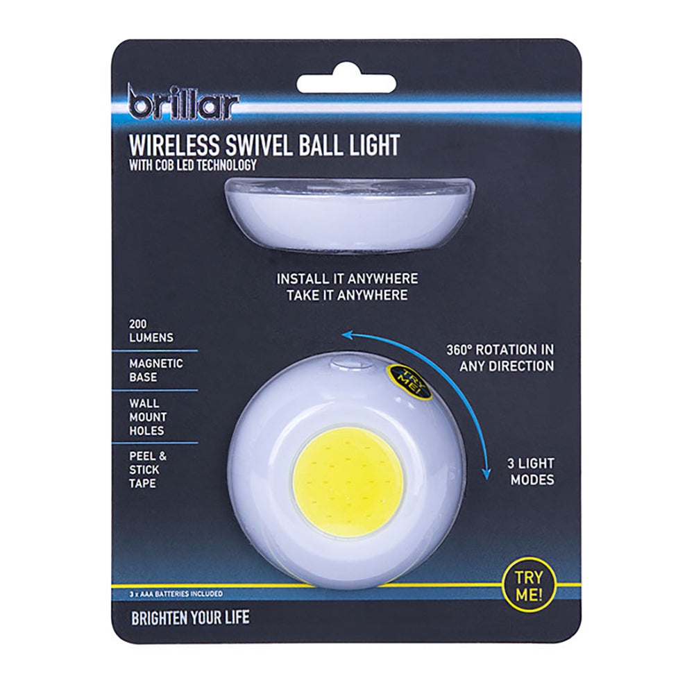 2PK Brillar Wireless 360 Degree Ball w/Cob LED Light - White