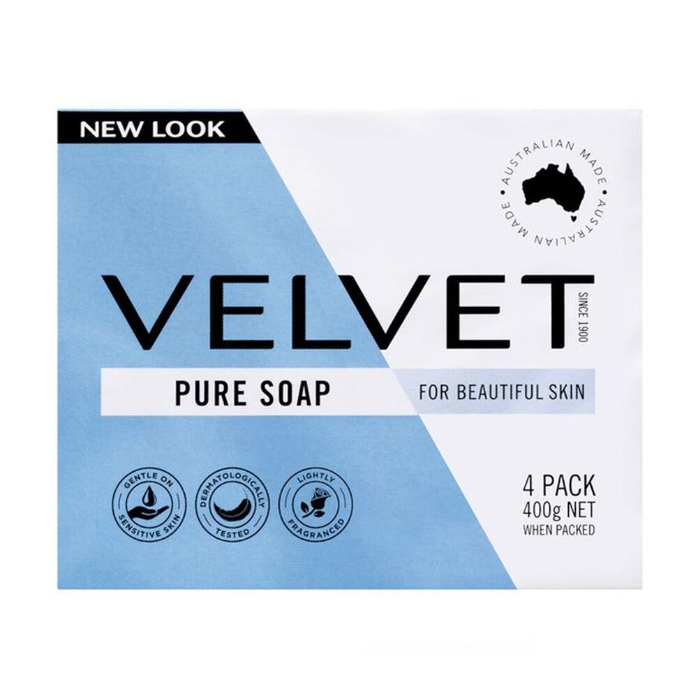 6PK Velvet 4pk Pure Soap 400g - Gentle Sensitive Skin Lightly Fragranced