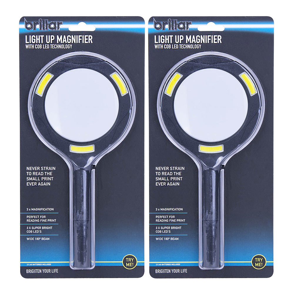 2PK Brillar COB LED Battery Operated Magnifying Glass Assorted