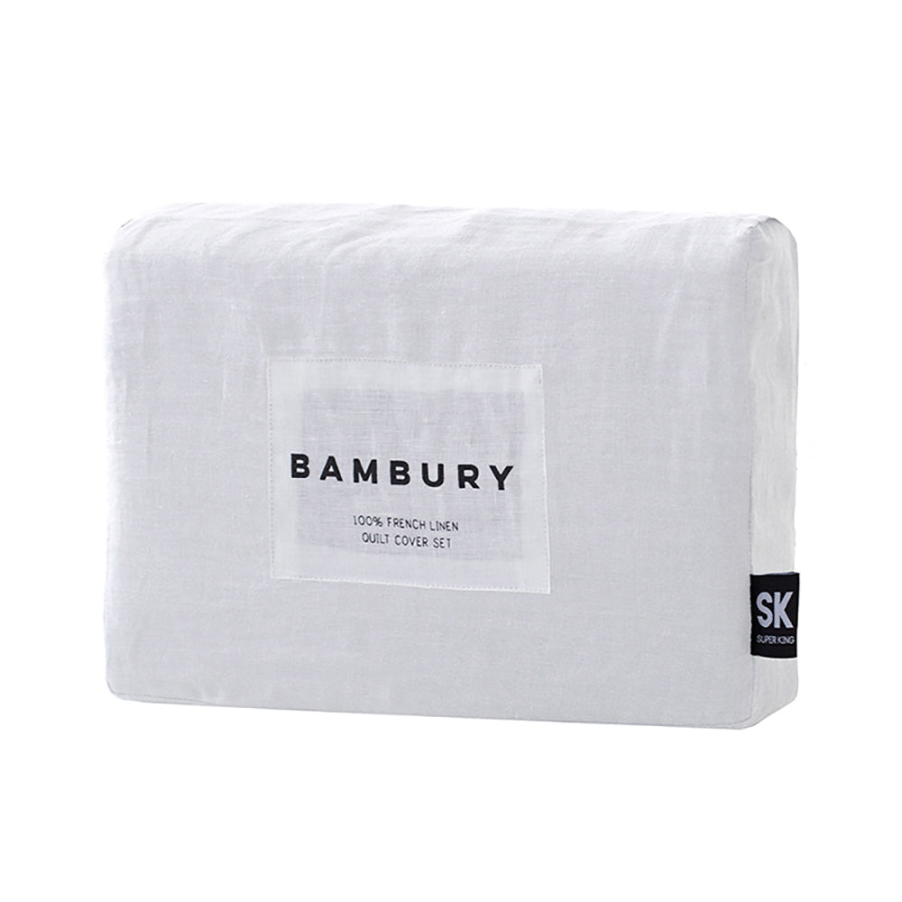 Bambury Double Bed Linen Quilt Cover Set Ivory Soft Touch Woven Home