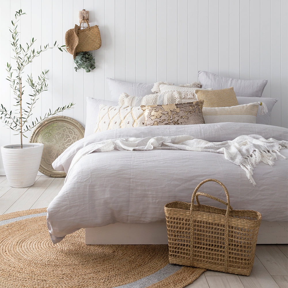 Bambury Queen Bed Linen Quilt Cover Set Silver Soft Touch Woven Home