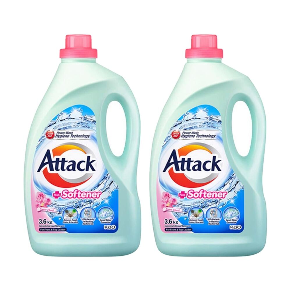 2PK Attack Liquid Washing Machine Cleaning Detergent Plus Softener 3.6kg