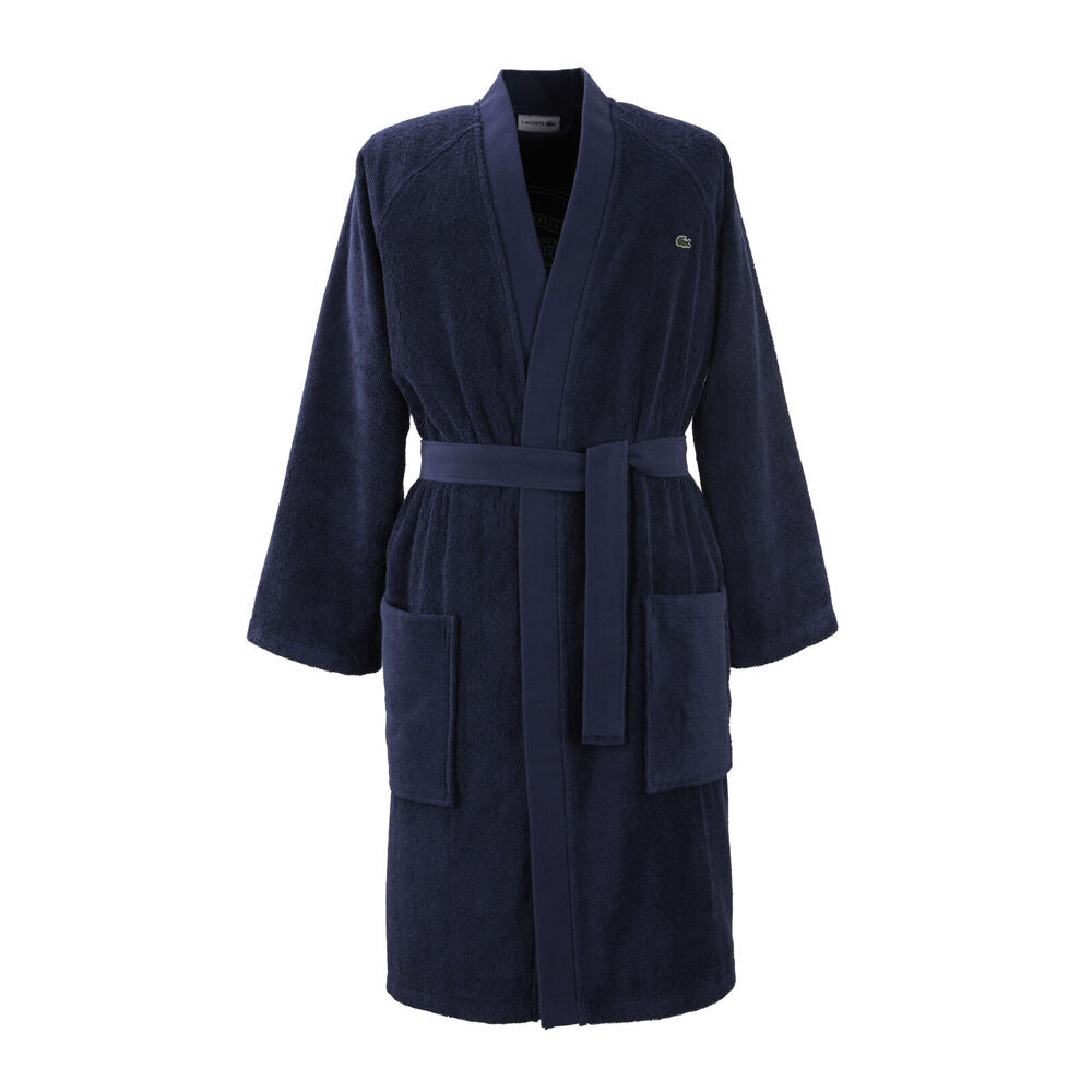 Lacoste LDEFILE 100% Organic Cotton Kimono Bath Robe Marine