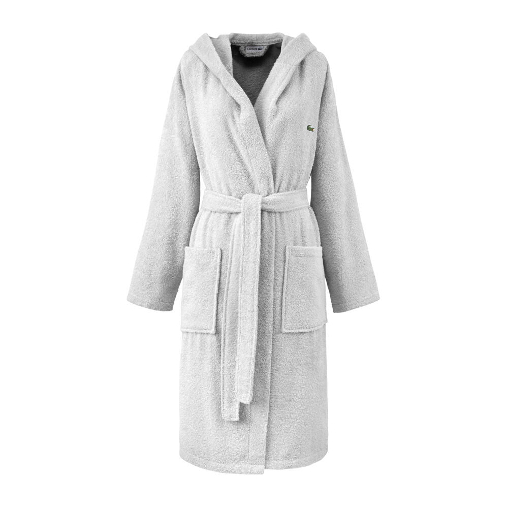 Lacoste Women's Open Bath Robe Towel Night Gown 100% Cotton Argent