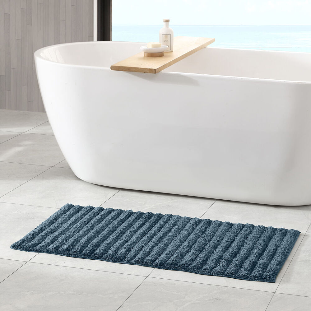 Algodon Polyester Lawson Plush Bath Runner Non-Slip Soft Mat Denim 50x100cm