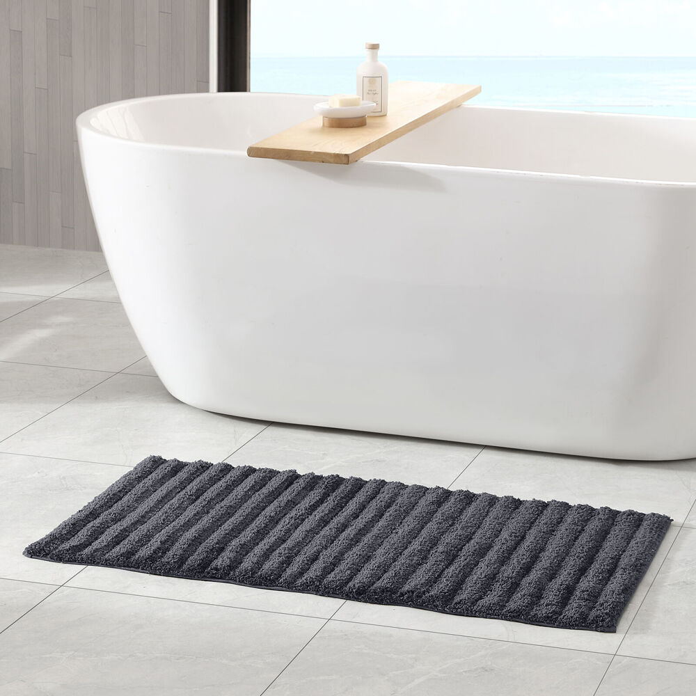 Algodon Polyester Lawson Plush Bath Runner Non-Slip Soft Mat Ebony 50x100cm