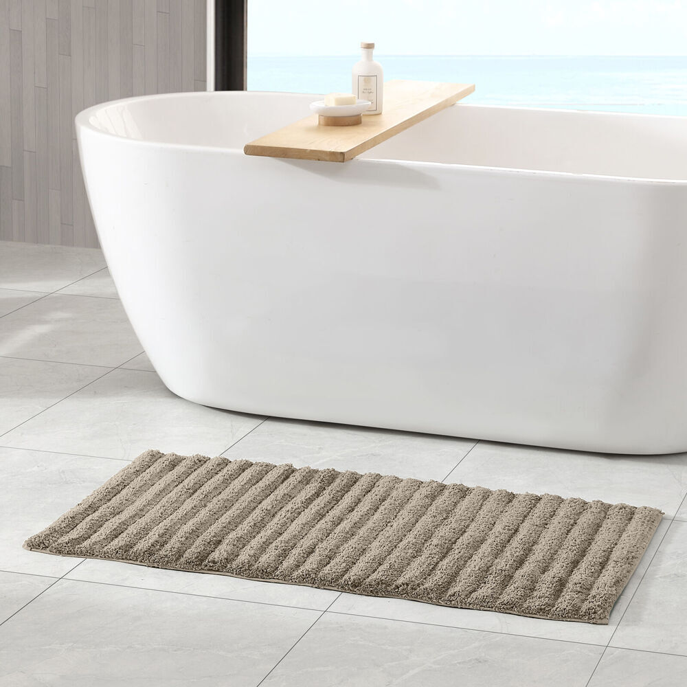 2PK Algodon Polyester Lawson Plush Bath Runner Non-Slip Soft Mat Taupe 50x100cm