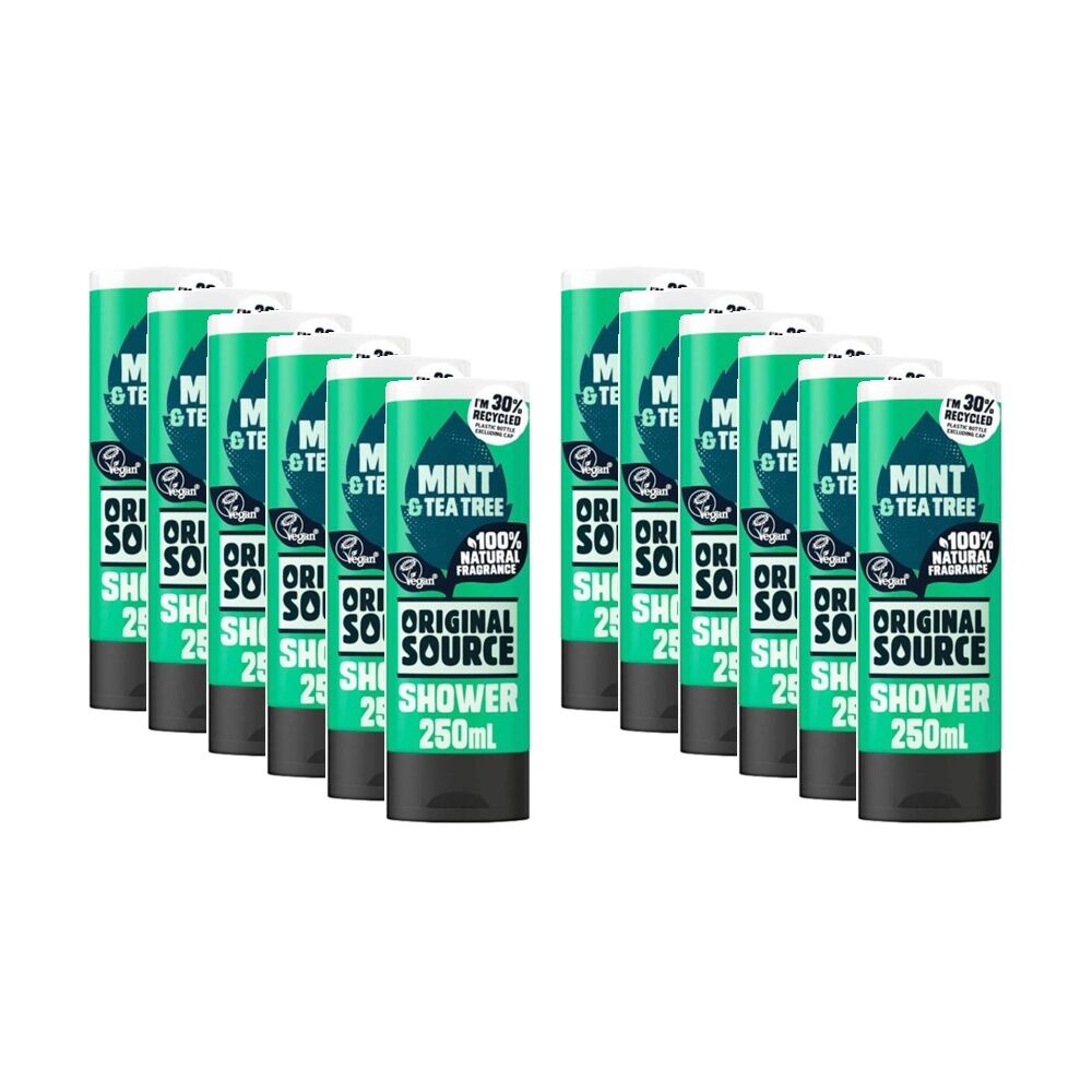 12PK Original Source Mint Teatree Vegan Shower Gel Body Wash 250ml