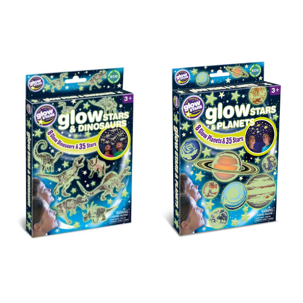 2pc Brainstorm Toys Glow In The Dark Stars & Dinosaurs and Planets Set 3y+
