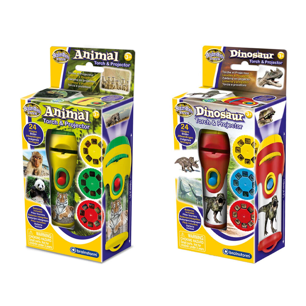 2pc Brainstorm Toys Animal and Dinosaur Torch & Projector Kids Toy Set 3y+