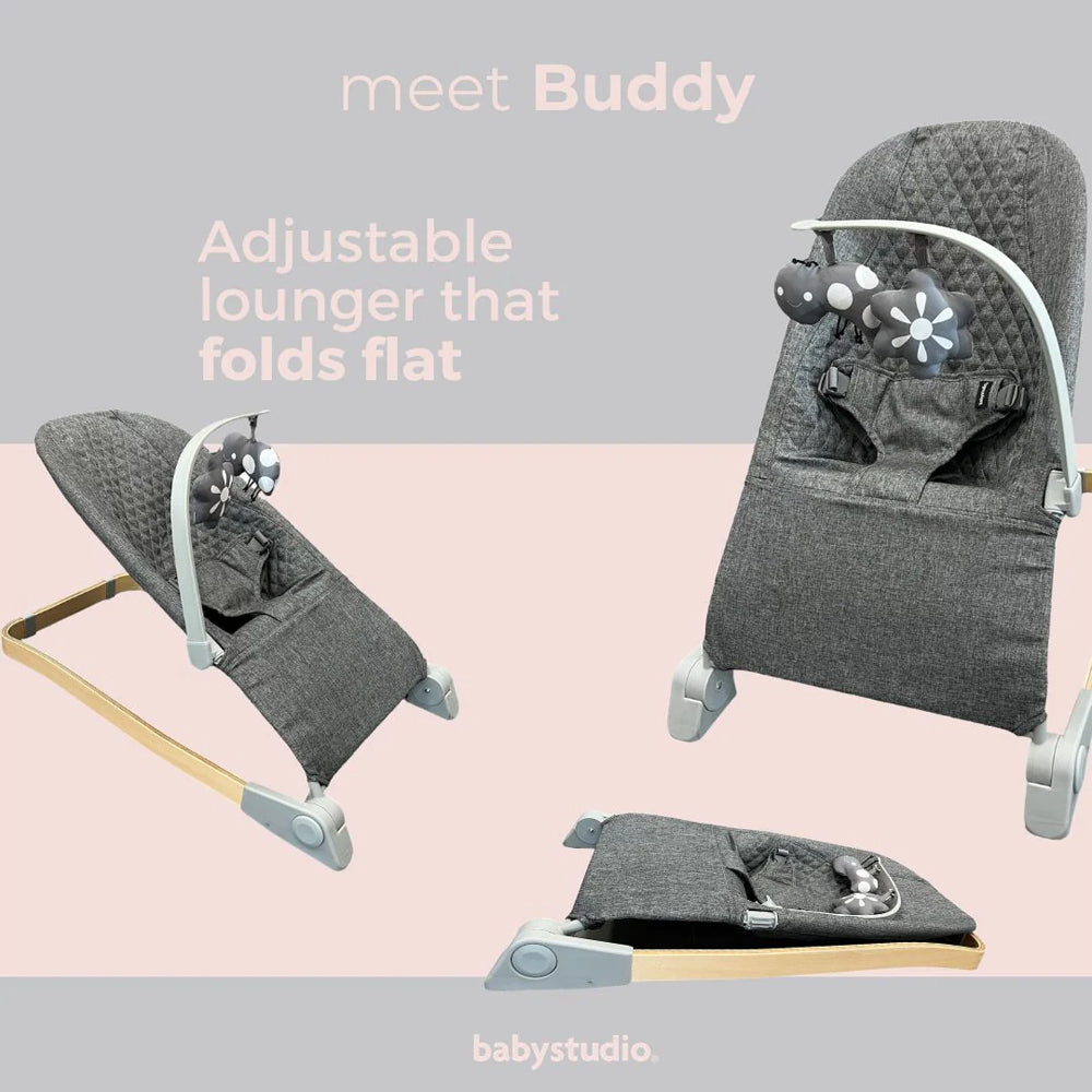 Babystudio Buddy 3-Position Foldable Baby Bouncer 0-6m Grey