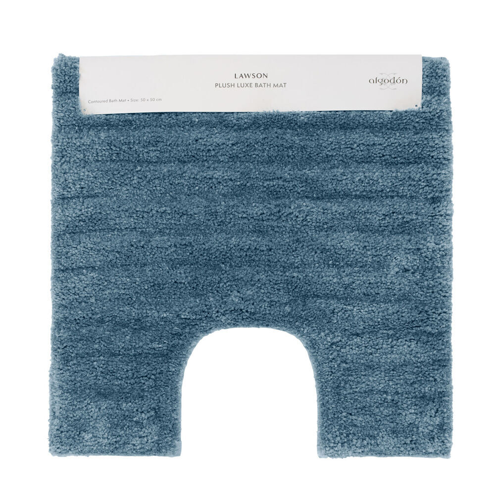 4pc Algodon Polyester Lawson Plush Bath Runner Non-Slip Mat Set Denim 50x50cm