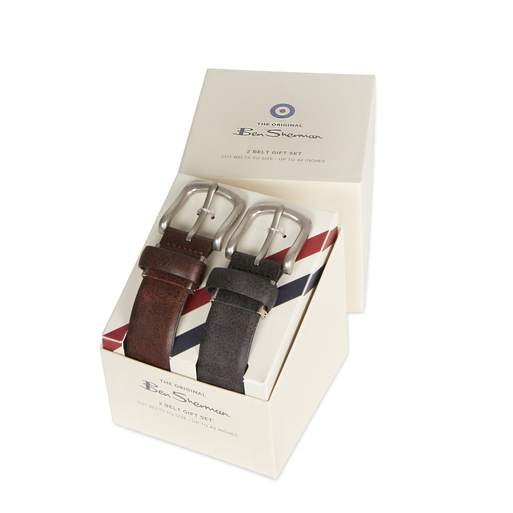 2pc Ben Sherman Men's Pin Buckle Belt Gift Pack - Brown/Black