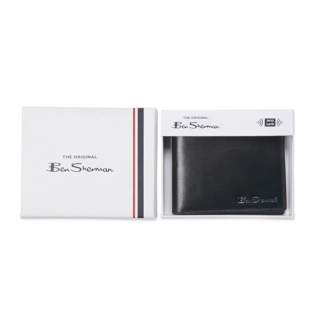 Ben Sherman Men's Bi-Fold Wallet Striped Ribbon - Black