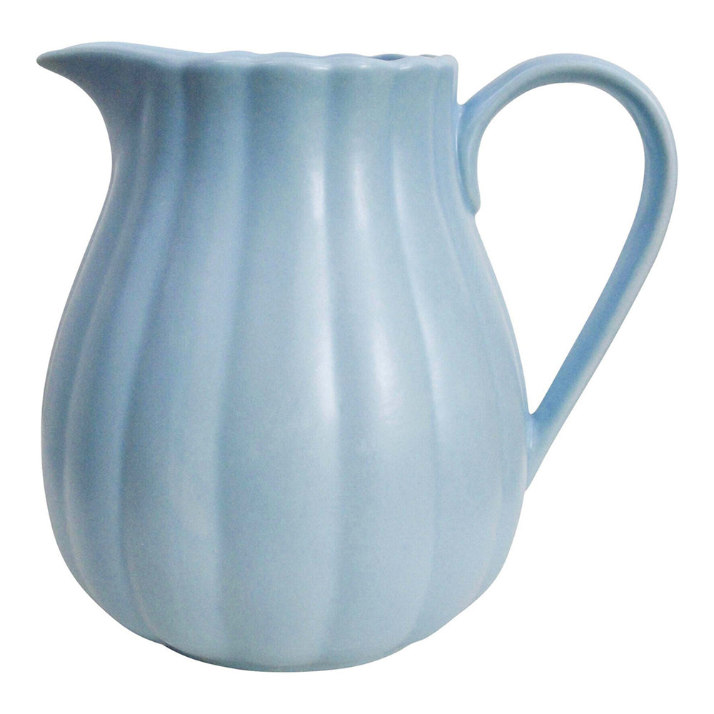 LVD Belle Bayleaf Ribbed Ceramic 20.5cm Jug Pitcher Container - Blue