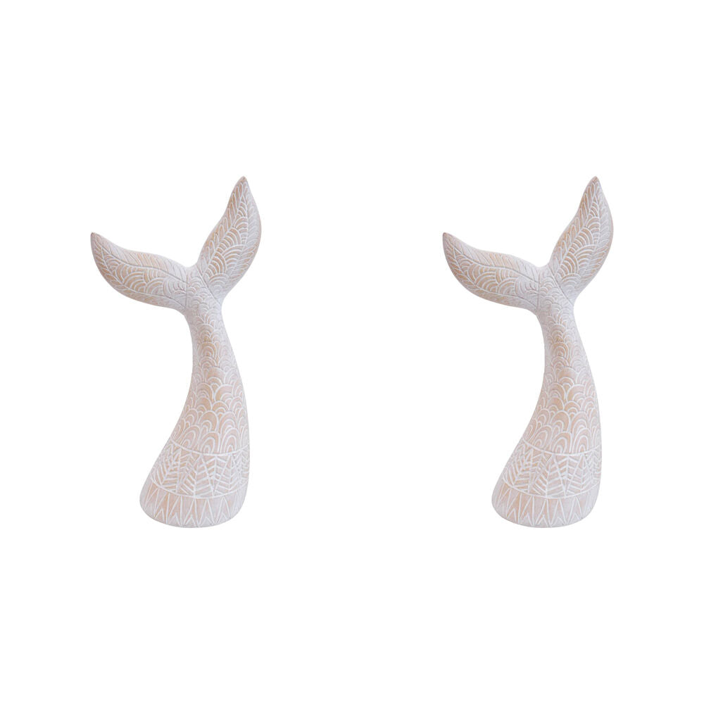 2PK LVD Whale Tail Carved Polyresin Figurine Home/Office Decor Large