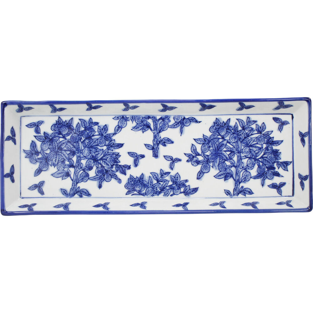 2PK LVD Porcelain Partere Rectangular Plate Trinket Tray 33.5x12cm Blue/White
