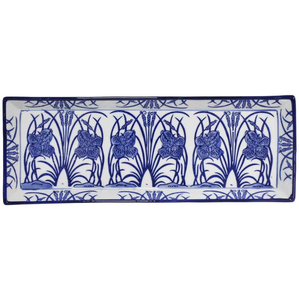 2PK LVD Porcelain Rectangular Plate Trinket Display Tray 35x13cm Iris/Rush