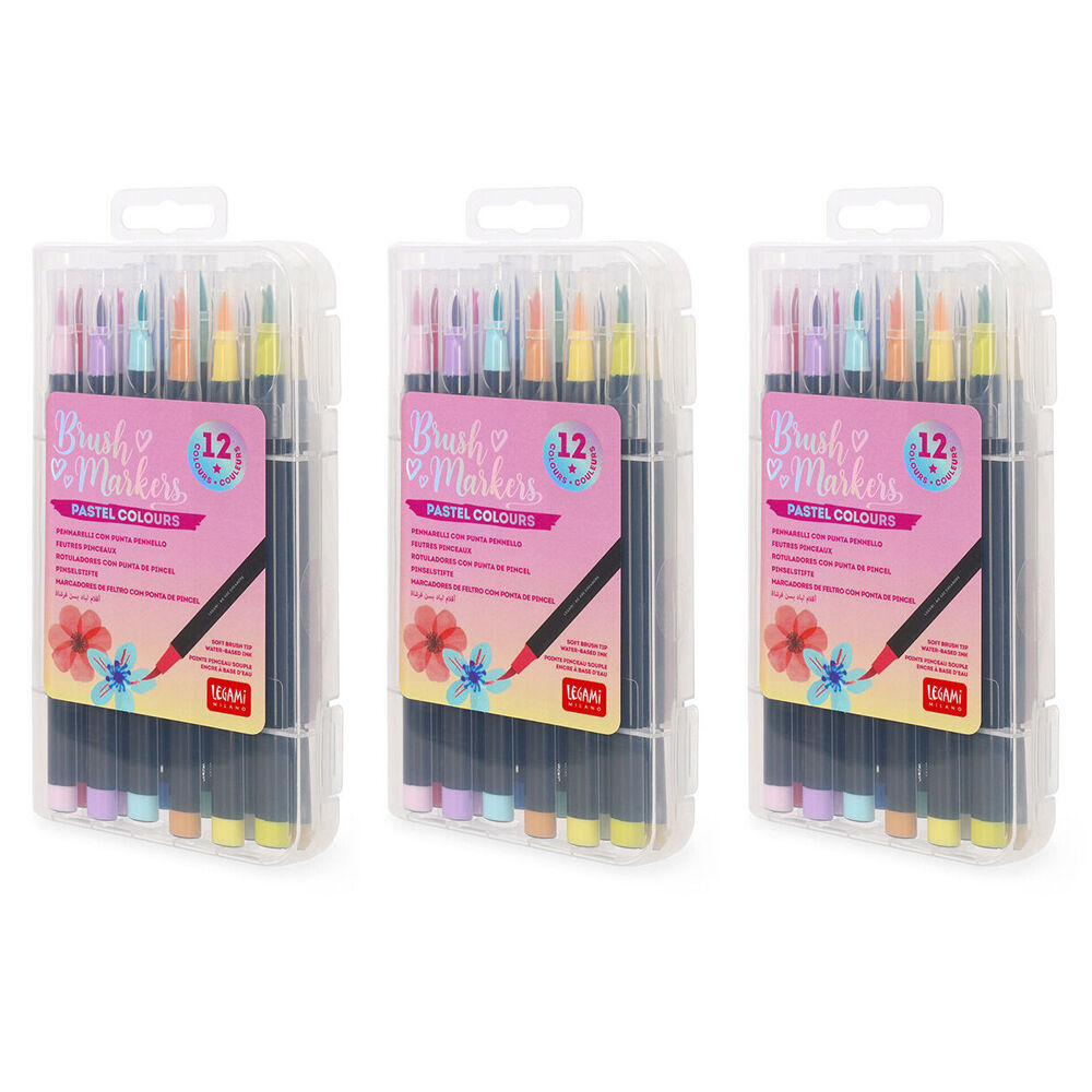 3x 12pc Legami Brush Markers Drawing Pen Pastel Colours Set Soft Tip