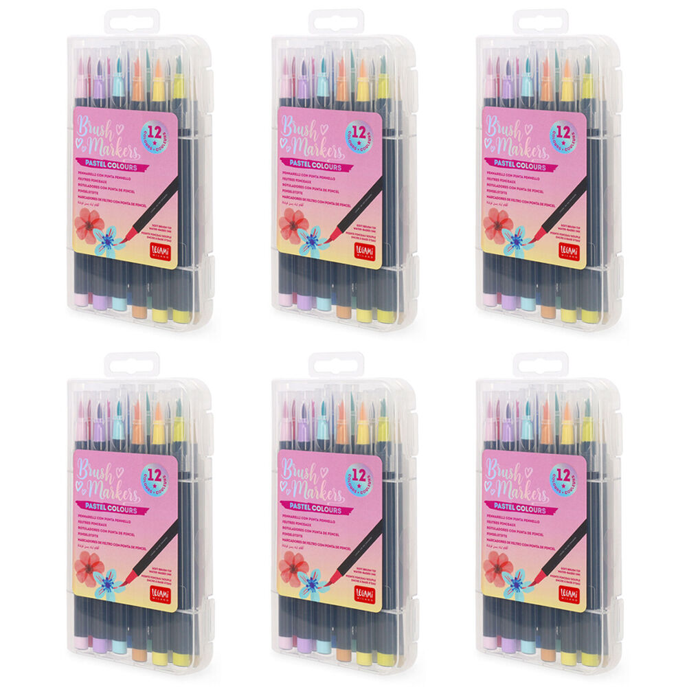 6x 12pc Legami Brush Markers Drawing Pen Pastel Colours Set Soft Tip