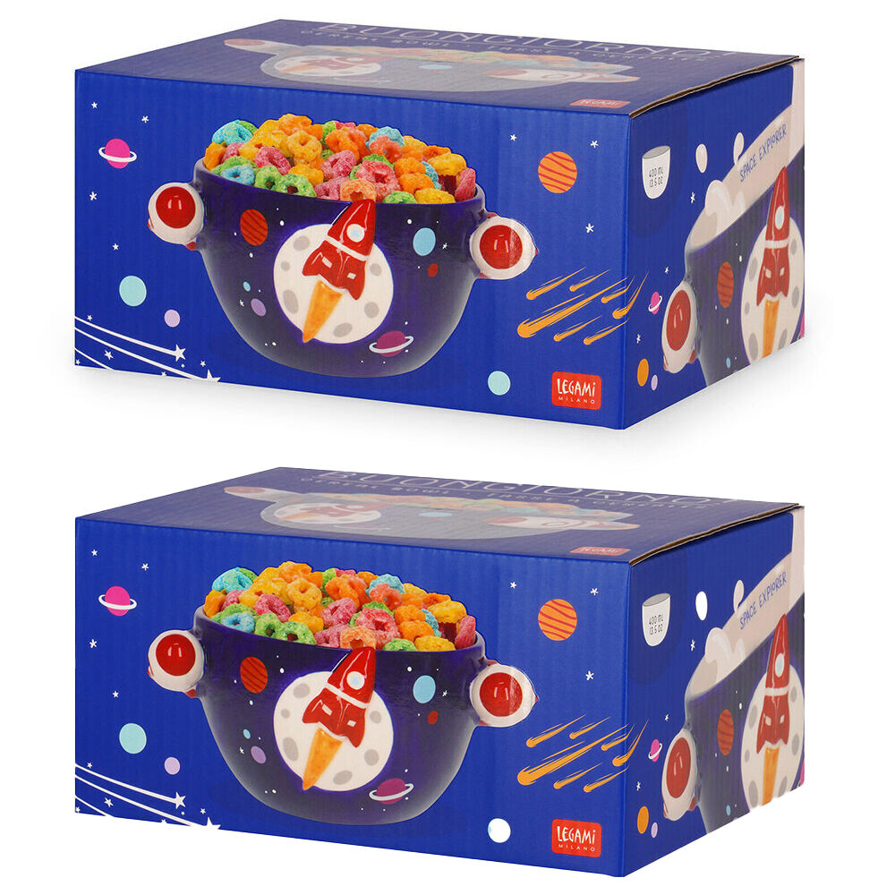 2PK Legami Buongiorno Stoneware Cereal Bowl Children/Kids 12x9cm Blue Space