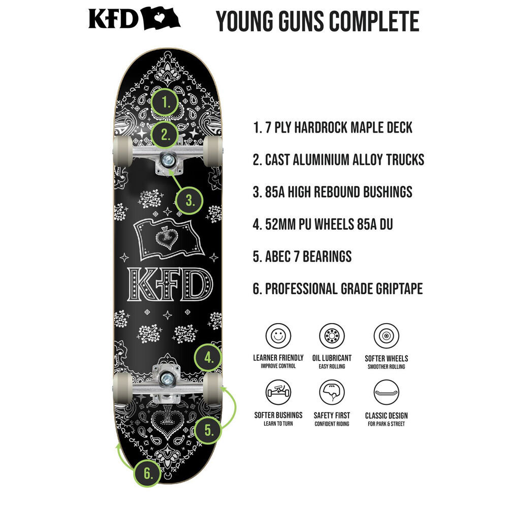 KFD Complete Skateboard Young Gunz Checker Ransom White