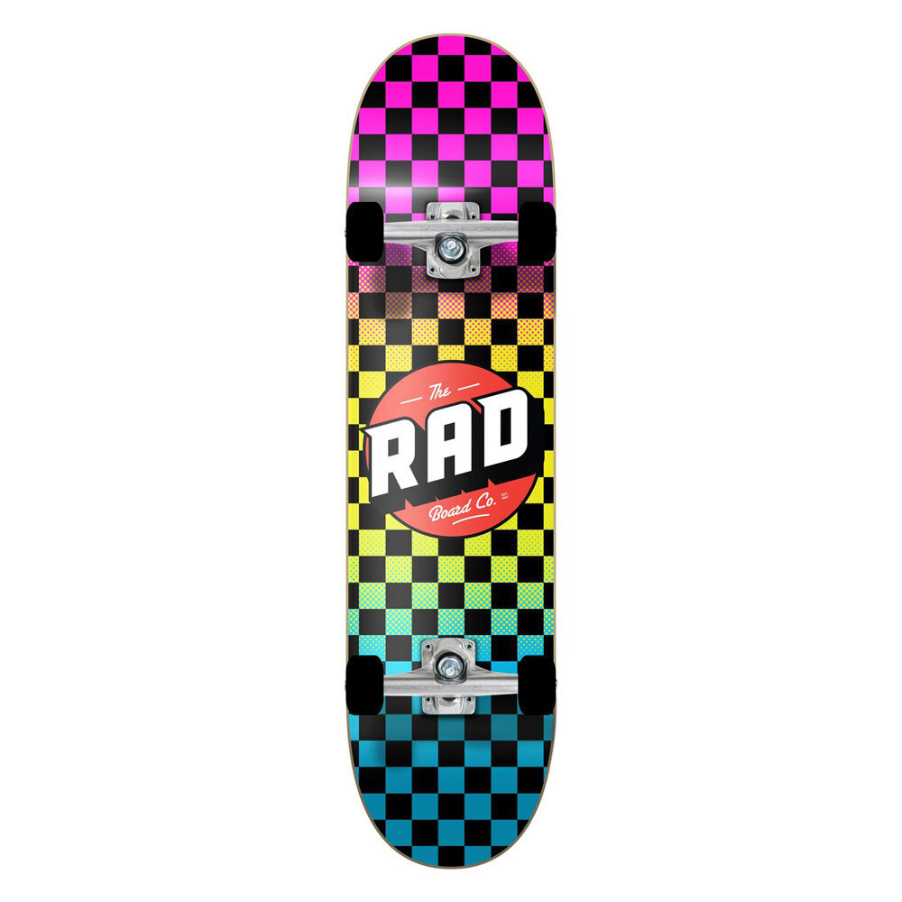 Rad Board Co Dude Crew Checkers Skateboard Neon Fade 7.75in