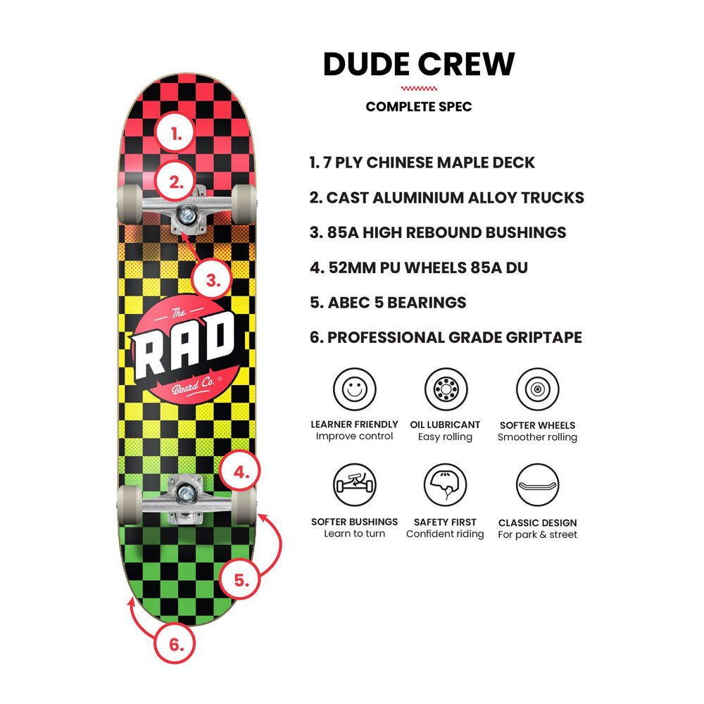 Rad Board Co Complete Skateboard Dude Crew Watermelon 7.75in