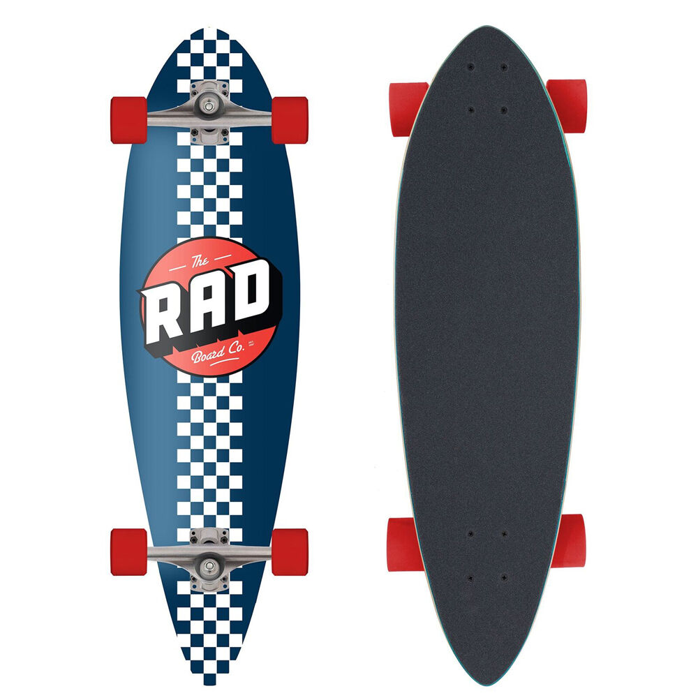 Rad Board Co Complete Pintail Mini Longboard Checker Stripe White/Navy 9in