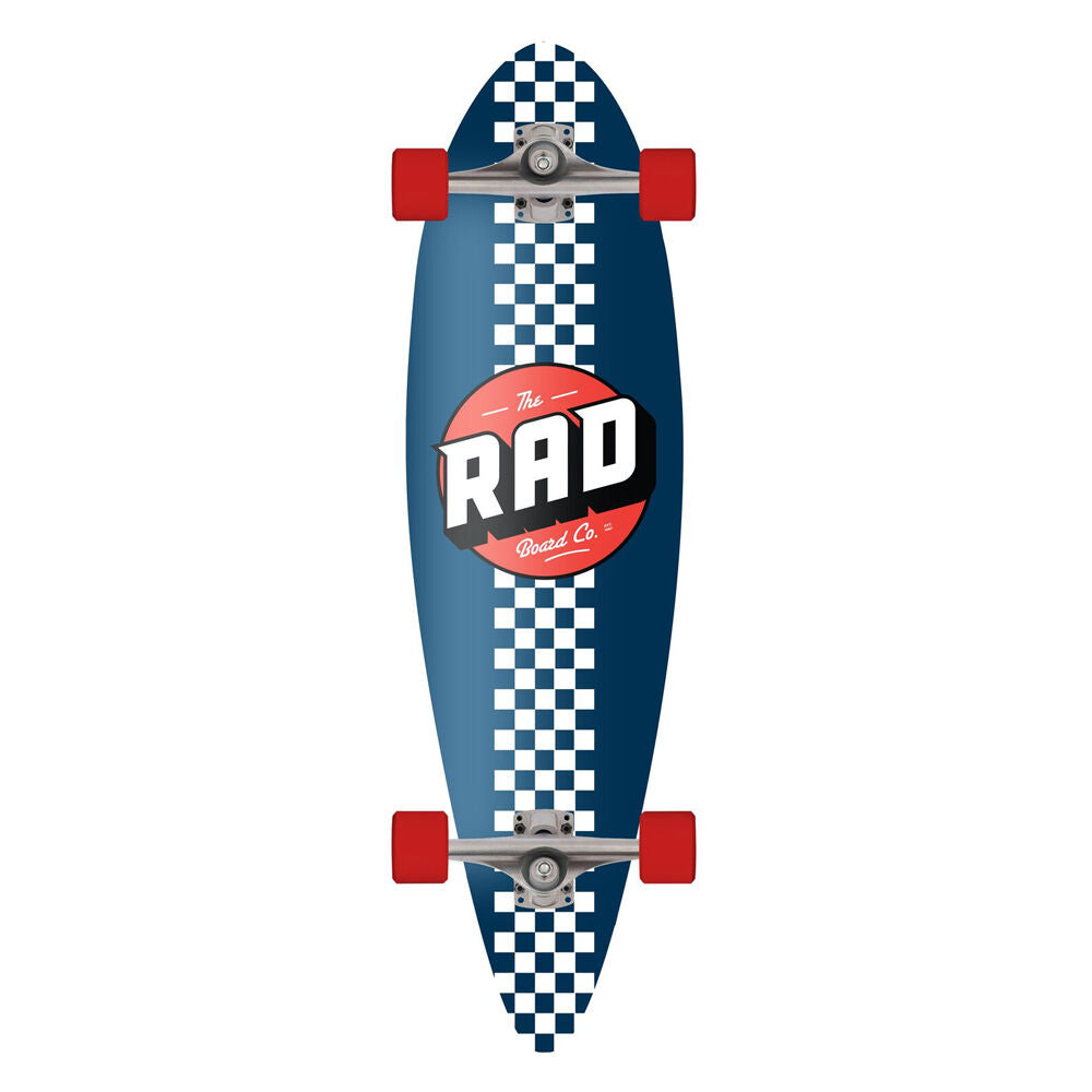 Rad Board Co Complete Pintail Mini Longboard Checker Stripe White/Navy 9in