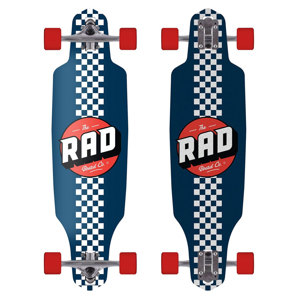 Rad Board Co Complete Drop Through Longboard Checker Stripe Navy/White 9in