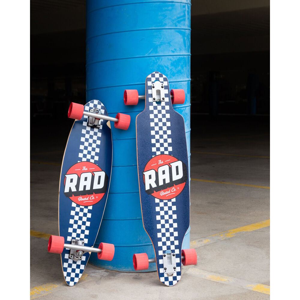 Rad Board Co Complete Drop Through Longboard Checker Stripe Navy/White 9in